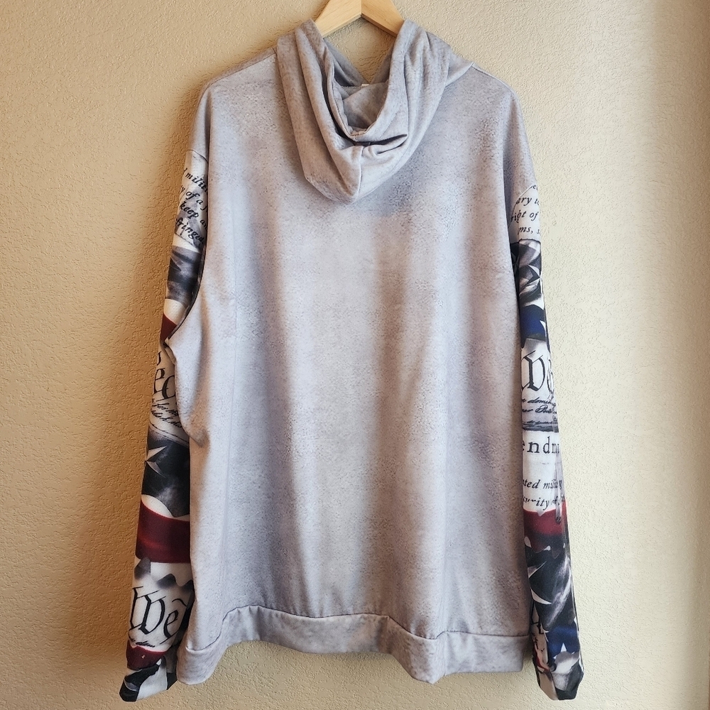 American Flag Graphic Grey Hooded Sweatshirt Size 3XL - Picture 10 of 12